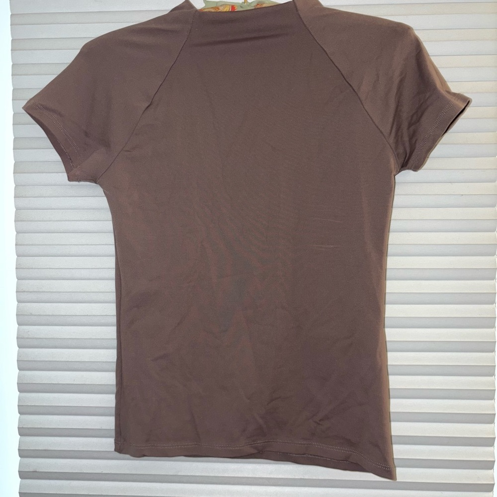 Zara Brown Fitted Raglan T-Shirt with Mandarin Collar